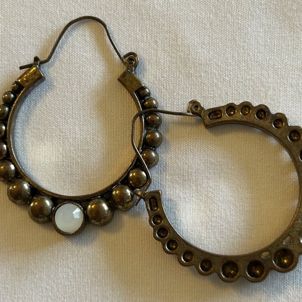 Boho look brass hoops-white stone